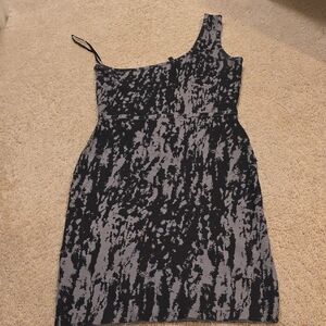 BCBGMaxAzria Black and Gray One-Shoulder Dress